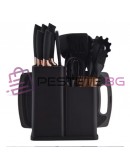 Комплект кухненски прибори от 33 части със стойка, силикон за храна и дърво